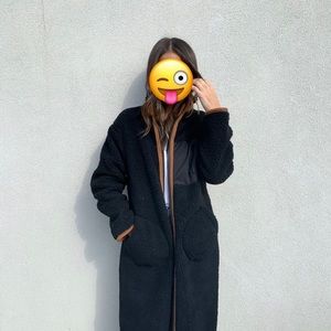 Long black teddy coat with brown lining